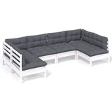 Maison Chic Seti vrtnega pohištva - Vrtna garnitura - Vrtni pohištvo set 6-delna z blazinami bela trdna borovina, (21817621) | Shoptok.si