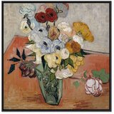  Slika - Vincent Van Gogh – Stilllife with Japanese vase roses and anemones 60x60 U crnom drvenom okviru | shoptok.hr