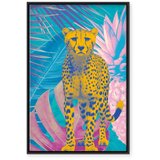  Slika - Exotic Leopard - Colorful Portrait of a Cheetah Against Tropical Leaves 80x120 U crnom drvenom okviru | shoptok.hr