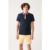 Avva Men's Navy Blue 100% Cotton Polo Collar Standard Fit Regular Cut T-shirt Cene