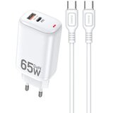 Kakusiga adapter hišni polnilec 220V Gun Quick Charge 65W vhod 1x USB A in 1x Type C - s kablom Type C - Type C 3.0 bel Cene