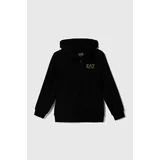 Ea7 Emporio Armani Otroški pulover črna barva, s kapuco