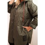Kesi Włoski Plus Size women's quilted jacket with a hood and the inscription HOPE khaki | shoptok.hr