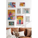 Wallxpert set od 8 manjih uramljenih slika Çgs-079, šareni pop-art motivi – koktel tekila, zalazak sunca, gramofonska ploča i bazen, beli ram | Eponuda.com