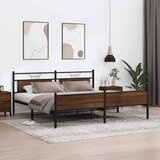Metalni Kovinski posteljni okvir brez vzmetnice rjavi hrast 200x200 cm, (21829272) | Shoptok.si
