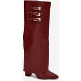 Boto Women's Heeled Boots Turned Shaft Straps With Buckles Burgundy Nirisa | Shoptok.si