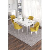 Hanah home trpezarijski set Eva, sto na razvlačenje i 4 stolice, bela ploča, senf žuta tkanina Babyface | Eponuda.com