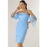 By Saygı Bead Detail Strap Organza Low Sleeve Lined Crepe Dress | Eponuda.ba