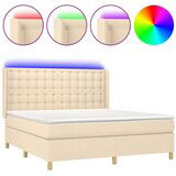  Box spring postelja z vzmetnico LED krem 180x200 cm blago | Shoptok.si