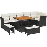 vidaXL 9-dijelni baštenski sofa set s jastučićima Crni Poli Ratan Akacija, 3-dijelni baštenski set za blagovanje s jastučićima Crni Poli Ratan Akacija | shoptok.hr