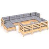  11-dijelna vrtna garnitura od borovine sa sivim jastucima | shoptok.hr