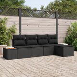 vidaXL 5-delni set vrtnem kavču z blazinami Črn Poly Rattan Acacia | Shoptok.si