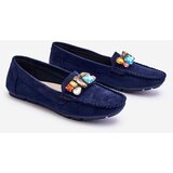 EVENTO Women's suede loafers with crystals navy blue Lucille | Eponuda.ba
