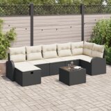 vidaXL 8-delna vrtna sedežna garnitura s blazinami črna poli ratan | Shoptok.si