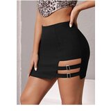 Dewberry 30984 Double Buckle Mini Women Skirt-BLACK | shoptok.hr