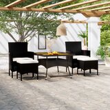  The Living Store Vrtna jedilna garnitura 5-delna poli ratan in akacijev les črna - Vrtna Jedilna Garnitura, (21481925) | Shoptok.si