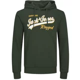 Jack & Jones Sweater majica tamno zelena / svijetlonarančasta / bijela
