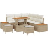 vidaXL 8 Deo Vrtni Sofa Set s Jastucima Bež Poli Ratan Akacija, 3 Deo Vrtni Dining Set s Jastucima Bež Poli Ratan Akacija | shoptok.hr