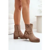 Kesi Women's ankle boots on a low heel with buckles dark beige Zudra