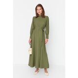 Trendyol Khaki Stand Up Collar Tie Waist Woven Dress Cijene