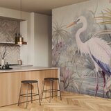  Foto tapeta - Heron wading in a pond - illustration in bright colours 100x70 Vodootporna | shoptok.hr