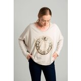 Italy Moda Beige oversize blouse with a shiny print | ePonuda.com