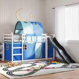 vidaXL Krevet na kat s toboganom i zavjesama plavi 90 x 200 cm | shoptok.hr