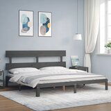 vidaXL Posteljni okvir z vzglavjem siv 200x200 cm trden les | Shoptok.si