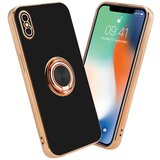 Cadorabo Ohišje, združljiv z Apple v sijajnem črni barvi - zlato z obročem - zaščitni pokrov iz fleksibilnega silikona TPU, z zaščito pred kamero in držalom magnetnega avtomobila, (20617144) Cene
