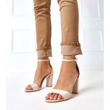 Gemre Beige block heel sandals Stefanija Cene