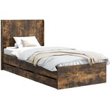  Krevetna konstrukcija s pohranom i uzglavljem Dimljeni hrast Smeđa 100 x 200 cm | Shoptok.si