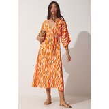  Women&#039;s Orange Deep V-Neck Summer Long Viscose Dress cene