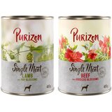 Purizon Varčno pakiranje Single Meat 12 x 400 g - Miks: 6x govedina s cvetovi hibiskusa, 6x jagnjetina s cvetovi hmelja Cene