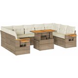 Maison Chic Seti vrtnega pohištva - Vrtna garnitura - Vrtni pohištvo set z blazinami 10-delna bež ratan/akacija, (21796239) | Shoptok.si