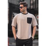 Madmext Men's Beige Striped Basic T-Shirt 6084 Cene