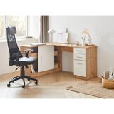 Venda KOTNA PISALNA MIZA leseni material bela, barve hrasta | Shoptok.si