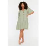 Trendyol ženska haljina Curve Light Khaki V-Neck Button Detailed
