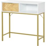 HOMCOM Lesena konzolna mizica, konzolna mizica za predsobo ali dnevno sobo s sodobnim dizajnom, bela in zlata, 80x30x80,5 cm, (20745663) Cene