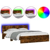 Furnova Posteljni okvir z vzglavjem in LED dimljen hrast 160x200 cm, (21941776) | Shoptok.si