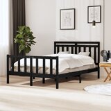 Maison Chic Posteljni okvir - Dvoposteljna postelja - Zakonska postelja črn iz trdnega lesa 140x190 cm-J14103, (21760560) | Shoptok.si