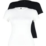 Trendyol Curve Black-Ecru 2 Pack Viscous Flexible Knitted Blouse Cene