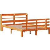 vidaXL Posteljni okvir z vzglavjem voščeno rjava 160x200 cm borovina | Shoptok.si