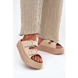 Boto Women's Platform Sandals with Golden Buckles Beige Zorila | Shoptok.si