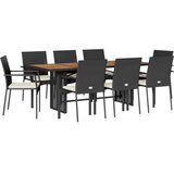 vidaXL 9-dijelni vrtni blagovaonski set s jastucima crni od poliratana | shoptok.hr