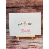  Vabilo za krst s preprostim potiskom in roza pentljico REK119 | Shoptok.si