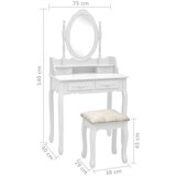 vidaXL Toaletni stolić sa stolcem bijeli 75x69x140 cm drvo paulovnije | shoptok.hr