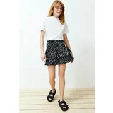 Trendyol Black Animal Printed Frilly Gimped Ribbed Stretch Knitted Skirt