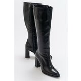 LuviShoes Decer Women's Black Skin Heeled Boots. Cene