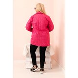 Kesi Włoski Women's Plus Size quilted jacket with collar and button pink | shoptok.hr