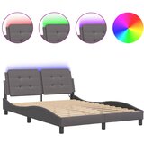 Maison Chic Posteljni okvir - Dvoposteljna postelja - Zakonska postelja z LED lučkami siv 120x200 cm umetno usnje, (21695431) Cene